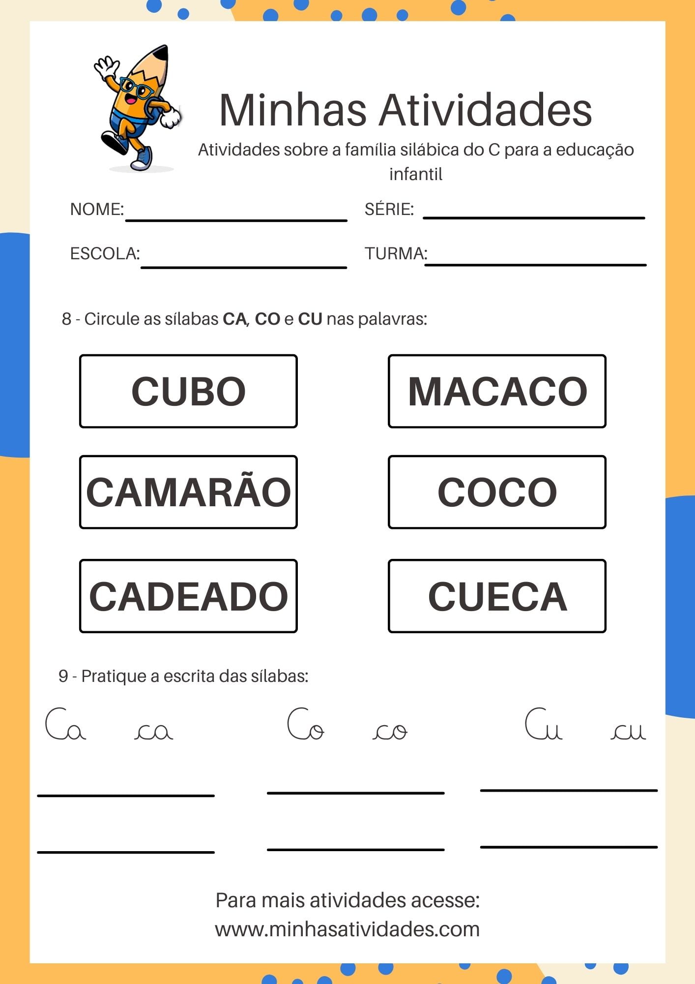 Atividade Familia Do C Cursiva - HerbsEdu