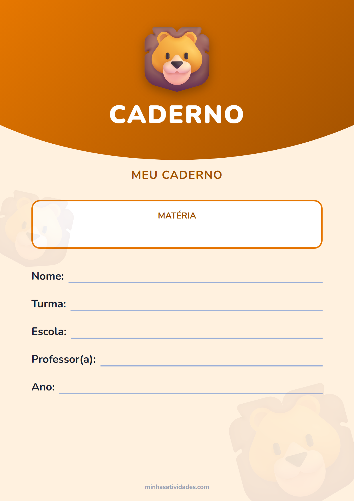Capinha de caderno da selva para imprimir, com espaço para nome, turma e escola