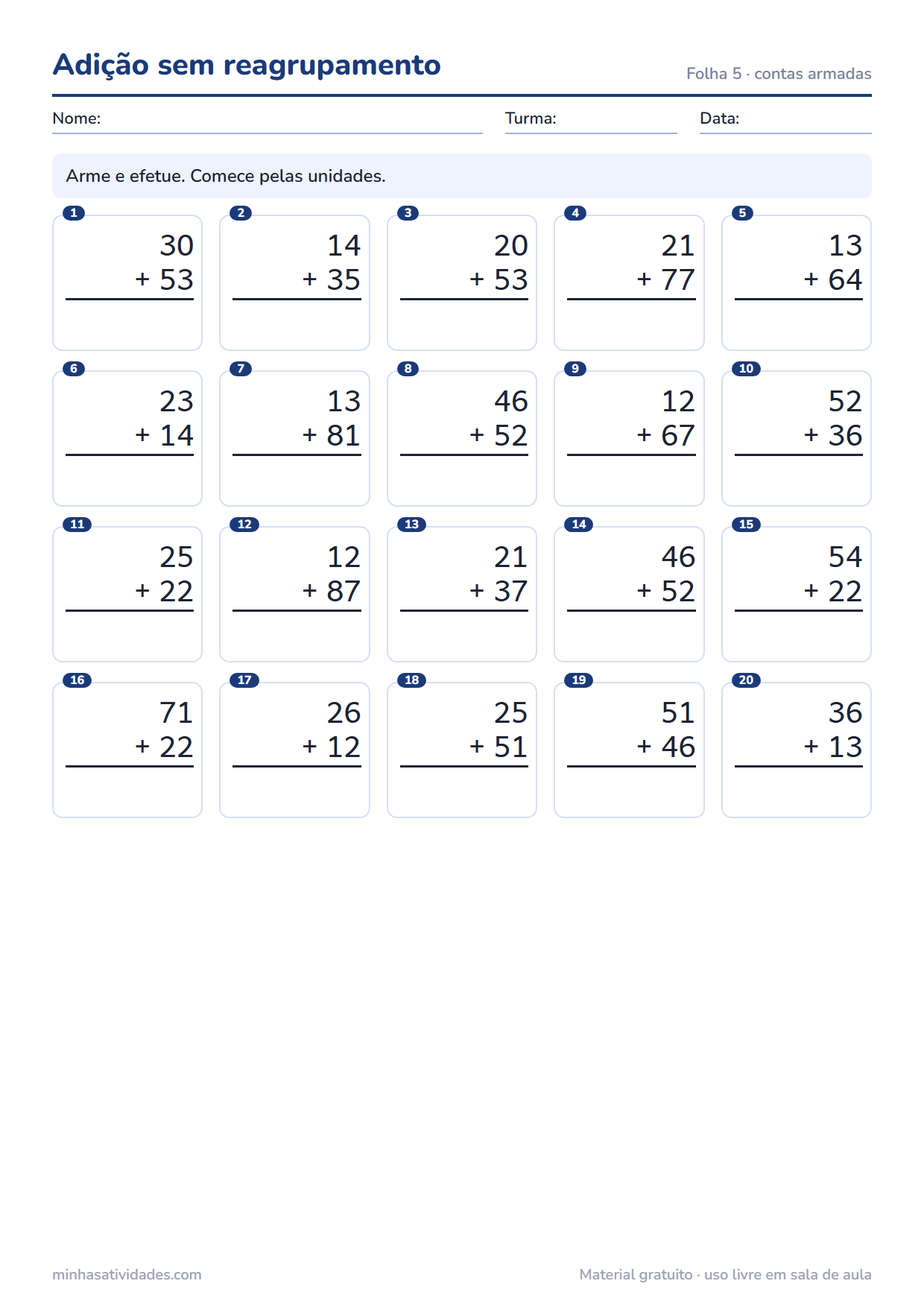 Atividade de matemática 2º ano para imprimir: adição sem reagrupamento (folha 5)